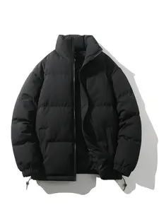 Men's Solid Zip Up Drawstring Down Jacket, Casual Thermal Pocket Funnel Neck Outwear for Fall & Winter, Streetwear, Winter Thick Jacket, Essentials Puffer Coat
