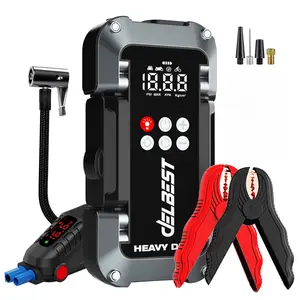 4000mAh Ultra-Safe Jump Starter – Starts all 12V battery vehicles. Features 150 PSI air compressor, 18W fast charging, tire pressure check, and LED light. Includes jumper cables, air hose, and 4-in-1 charging cable
