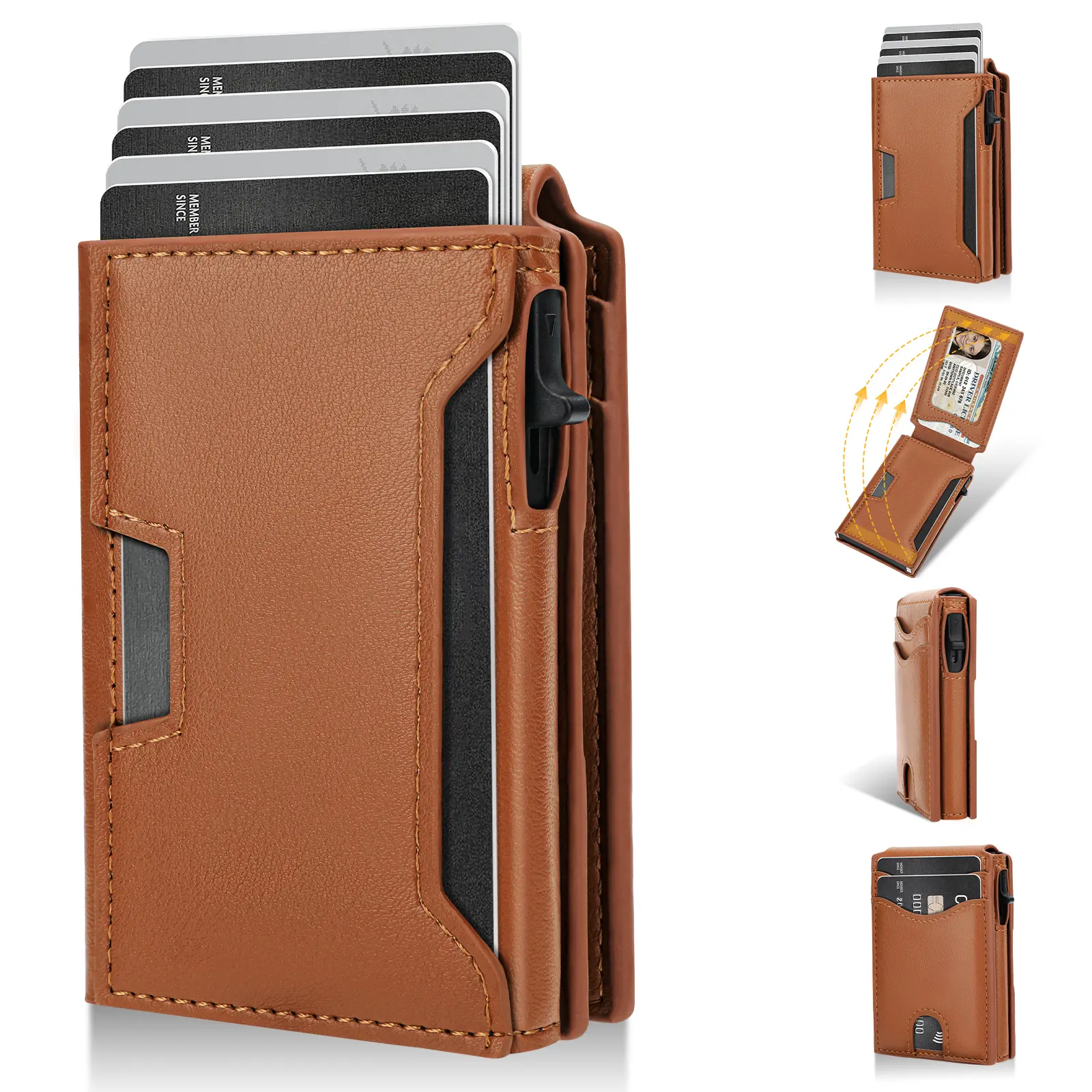 Men's Slim Minimalist RFID Blocking Wallet - Pop Up Credit Card Holder with ID Window, 11 Card Capacity, Carbon Fiber Pattern mens wallet