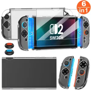 Clear Dockable Case for Nintendo Switch 2(2025)- Magnetic Snap-On Design, 6 In 1 Ultra-Thin Dockable Protective Cover with 9H Tempered Glass Screen Protector, Includes Cleaning Kit & Thumbstick Caps
