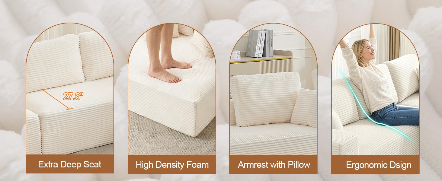 Modular Sectional Cloud Couch for Living Room,Modern Boneless Couche Set with Plush Corduroy,Comfy Floor Sofa with Memory Foam,Stupendous U Shaped Sofa with Chaise,No Assembly Required、shaped sofa