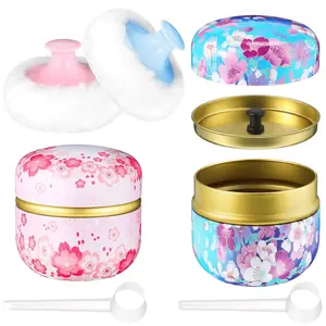 2 Pcs Body Powder Puff and Container Set with 2 Soft Puffs 2 Spoons 2 Powder Containers for Beauty & Personal Care in White & Pink - Cosmetics