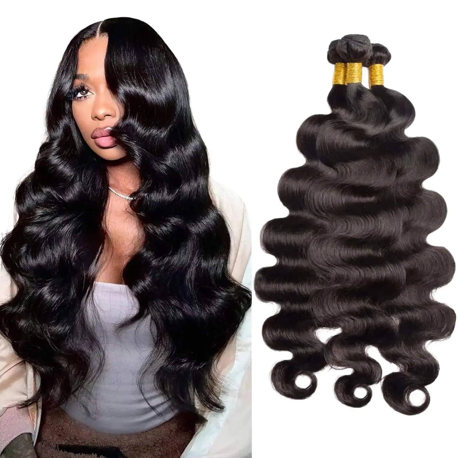 Ashine Hair Bundles, 10A Grade Brazilian Virgin Remy Hair Weave, Straight, Body Wave & Deep Wave Extensions, Tangle Free Natural Color, Human Hair Bundles