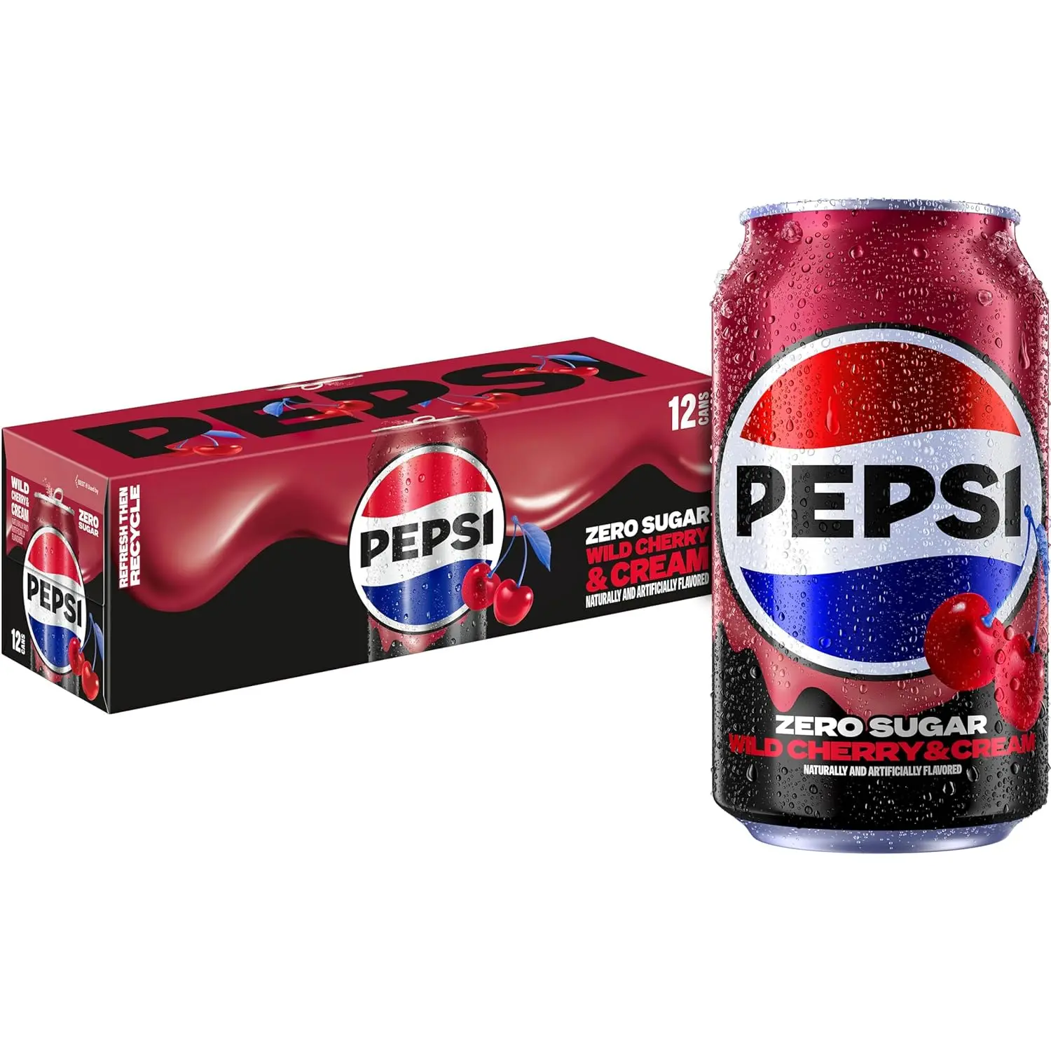 Pepsi 0 Sugar Wild Cherry & Cream Fizzy Drink, 12 fl oz Cans (12-Pack)