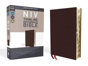 NIV, Thinline Reference Bible (Deep Study at a Portable Size), Bonded Leather, Burgundy, Red Letter, Thumb Indexed, Comfort Print by Zondervan [Leatherbound Book]