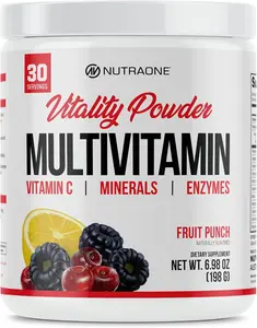 Vitality Vitamin Powder Powdered Vitamin and Mineral Supplement Fruit Punch 30 Servings Daily Multivitamin Drink Mix for Energy Immune Support and Overall Wellness Nutritional Mineral Complex Formula
