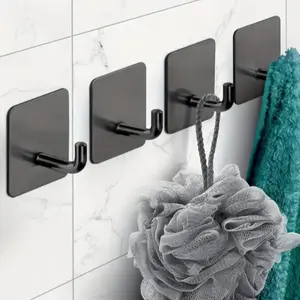 Modern Wall-Mounted Self-Adhesive Hooks, 4 Counts/set Portable Heavy-Duty Stainless Steel Shower Towel Hooks for Bathroom, Kitchen & Bedroom, Storage Organizers & Bathroom Organizing Accessories