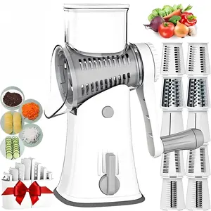 Rotating Cheese Grater, Rotary Cheese Shredder, 1 Set Manual Food Vegetable Chopper with Suction Cup Base & Blades, Household Kitchen Tool for Potato & Fruit