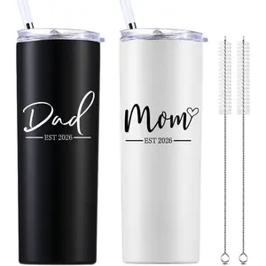 momocici Dad Mom Est 2026 20 OZ Skinny Tumbler.Anniversary New Parents Pregnancy Parents to be Gift.Father's Mother's Day Couples Gifts.Mom to Be Dad to Be Gifts.(Black&White)