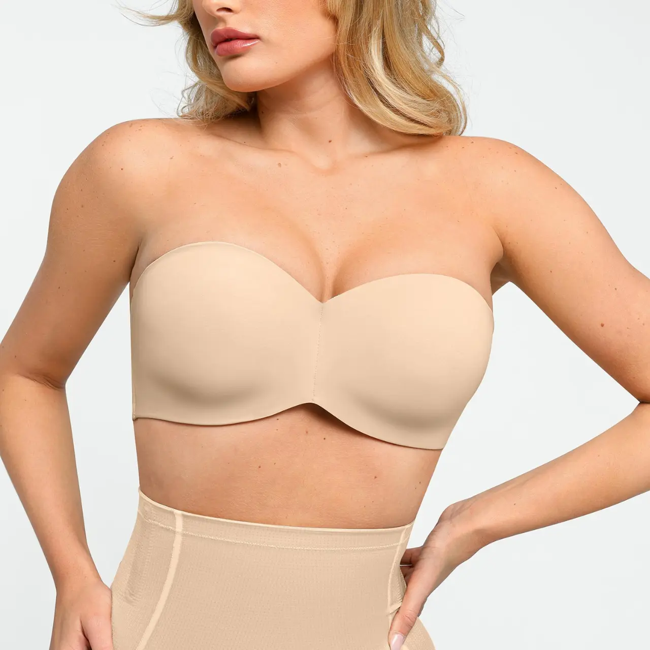 Popilush Seamless Non-Slip Popilush Shaping Strapless Bra, Removable Pads Bandeau Tube Top Bra, Wireless Invisible Push Up Support Bra for Women