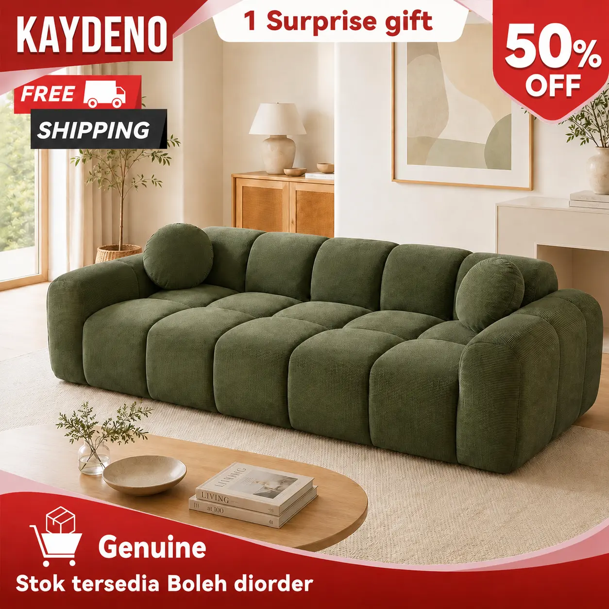 Minimalist Cloud Couch - 98.4" No-Assembly 4-Seater Boneless Sofa, Modern Deep Seat, High-Density Foam, Soft Yet Supportive Oversized Plush Upholstered Couch, Affordable Indoor Living Room Furniture, Compressed Floor-Friendly Seat, Sofas Living Room
