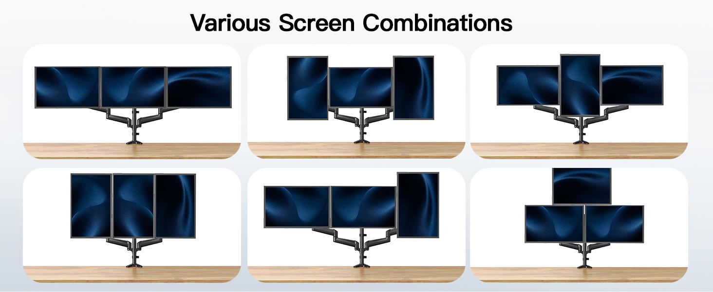 HUANUO Triple Monitor Mount for 17'' to 32'' Screens, Gas Springs Adjustment Triple Monitor Stand with Swivel, Tilt, Rotation, Clamp & Grommet#TikTokShopBlackFriday