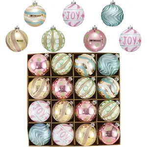 Christmas Decor Set, 16-Piece Candyland Macaron-Colored Shatterproof Ornaments 3.15-inch Hanging Decorations Perfect for Christmas Trees and Holiday Party Decorations