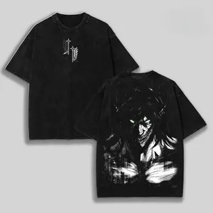 Retro Heavy Eren Yeager x Attack On Titan Ver 2 Anime Double Printed Men's Vintage Tee Washed Unisex Oversize Anime Manga Washed Heavyweight Cotton T-shirt, Anime Gift For Him vintage t-shirt casual menswear style top fathersdaygift