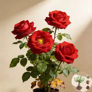 Crimson Red Garden Rose Starter Plant, Bare Root with Strong Root System – Heirloom Shrub Rose for Outdoor Patio, Garden & Yard