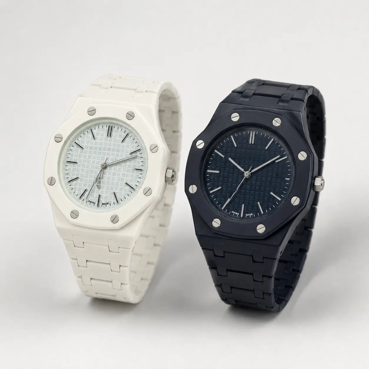Men's Black White Fashion Watch, Classic Octagon Design Quartz Wristwatch, Casual Sport Watch for Everyday Wear