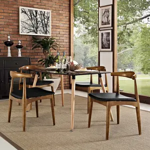Modway Tracy Dining Chairs Wood Set of 4 in Black