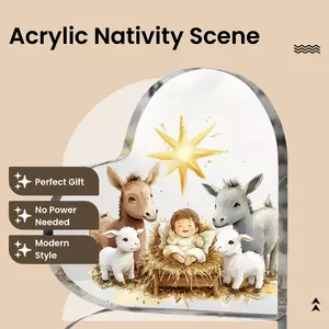 Elegant Home Acrylic Jesus Birth Scene Decoration, Religious Home Decor, Perfect Easter Christmas Gift, No Power Needed, Classic Doll Style, Modern Table Centerpiece