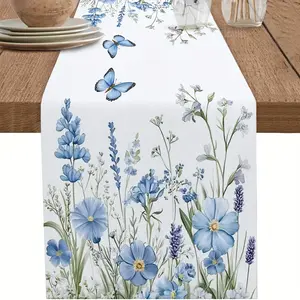 Floral Spring Table Runner 1pc Wildflowers Butterfly Botanical Scenery Non-Slip Heat Kitchen Dining Table Decor for Seasonal Holidays Indoor Outdoor