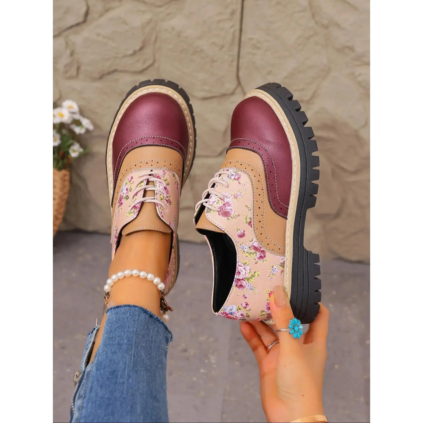 Women's Brogue Block Heel Retro Walking Footwear - PU Leather, Thick Rubber Sole, Casual Business Daily Wear, Elegant Fashion Design, All Seasons