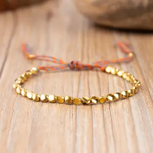 Tibetan Copper Protection Bracelet Copper Beads Bracelet Brass Wealth Luck Healing Bracelet for Daily Use Adjustable Handmade Gift
