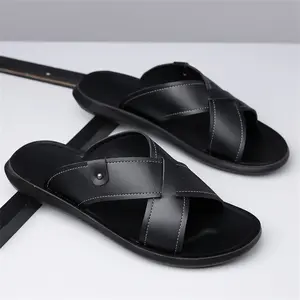 Unisex Black Cross-Strap Rubber Slide Sandals - Lightweight Casual Footwear for Travel, Beach Wear