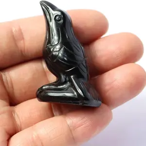 Crow Design Ornament, Natural Black Onyx Engraved Animal Statue, Home Decor, Desktop Ornament, Birthday Gift, Home Decor Supplies