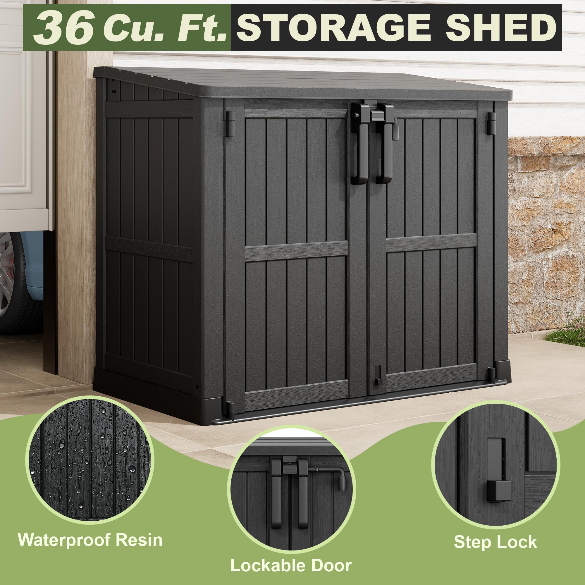 RIWENGO Outdoor Storage Shed Horizontal Storage Cabinet Waterproof for Garden Patio Backyard Trash Can Storage for Garbage Cans Tools Lawn Mower