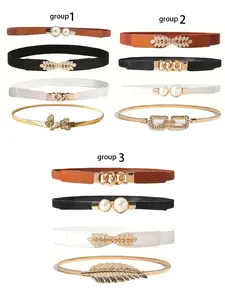 Women's Elegant Elastic Belt Set, Casual Trendy Minimalist Belt, Stylish Belts, Fashionable Clothes Accessories, Casual Style Belts for Daily & Party Decoration