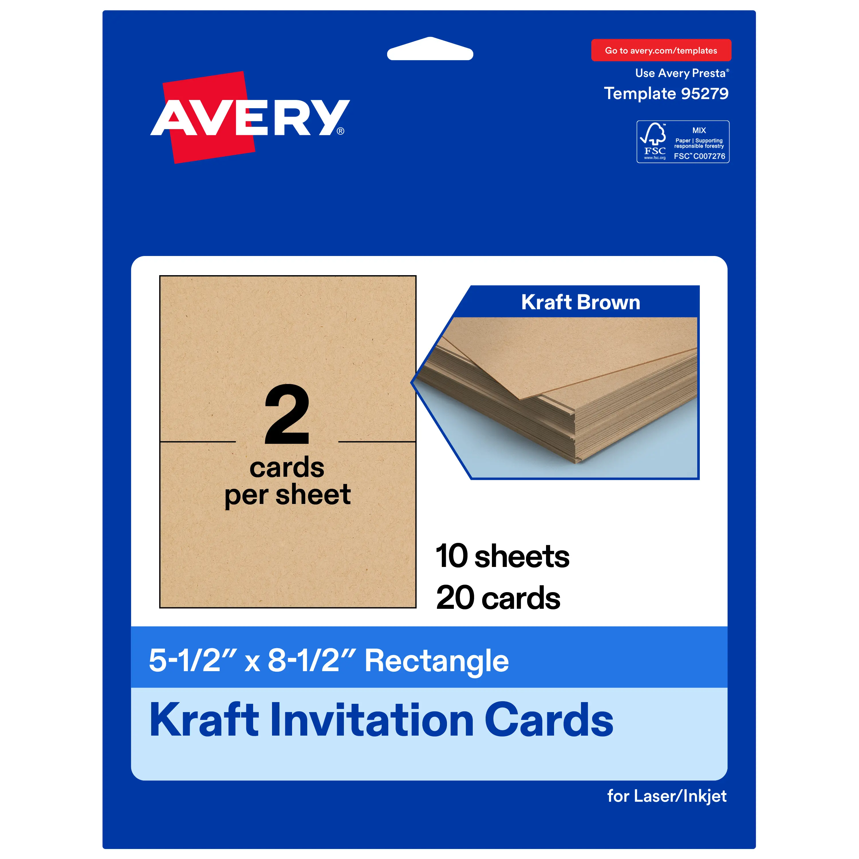 Avery 5-1/2" x 8-1/2" Rectangle, Kraft Brown Invitation Cards