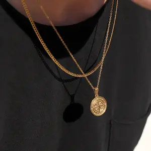 New Style Necklaces for Men, Sailing Travel Compass Pendant, Stainless Steel Chain Casual Retro Accessories