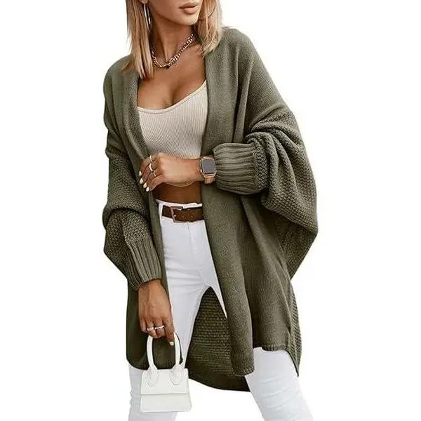 FASHARE Women's Oversized Knitwear, Open-Front Batwing Long-Sleeve Acrylic-Blend Boyfriend-Cut Plus-Size Fall Trendy Cardigan Sweaters
