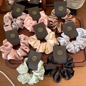 6 French-style elegant 5.12-inch scrunchies. Solid color satin classic hair accessories