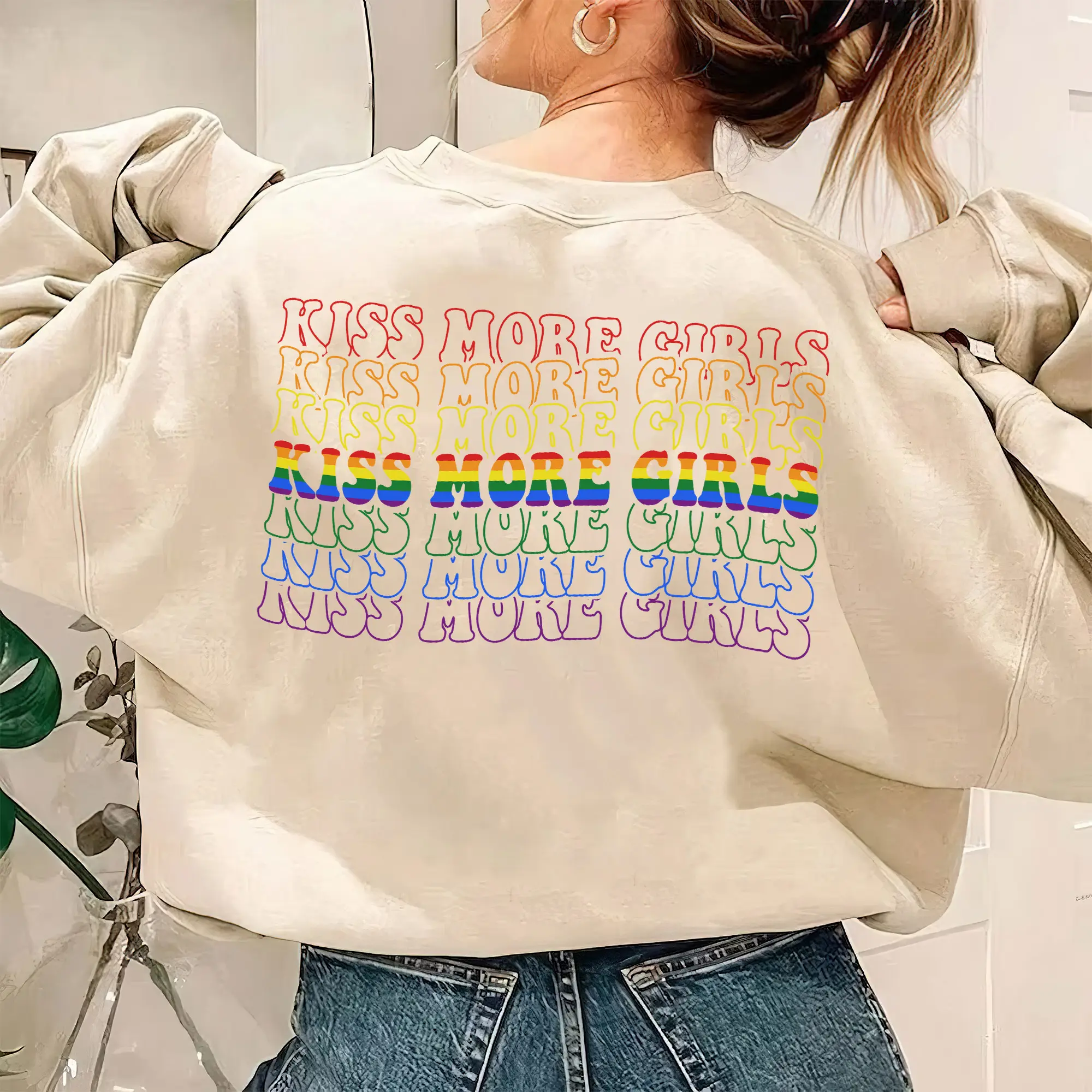 LGBTQ Sweatshirt, Kiss More Girls Hoodie, Gay Pride T-Shirt,Queer Gift,Funny Lesbian Clothing,Women Pride Month Sweater