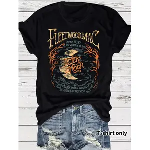 UOSO Graphic T-Shirt for Women, Fleetwood Mac "Sisters of the Moon" Vintage Tee, Soft 100% Cotton Retro 70s Rock Inspired Top for Outfits with Jeans, Denim