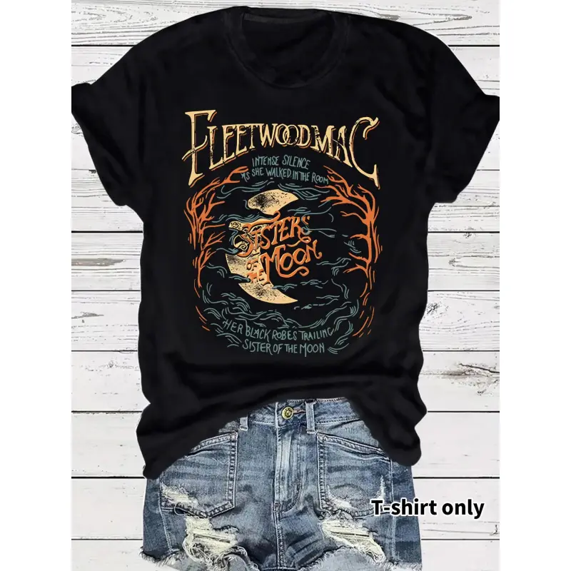 UOSO Women's T-Shirt, Vintage 70s Fleetwood Mac Graphic Tee, Casual Short Sleeve Crewneck Top, Lightweight Soft 100% Cotton, Tshirt, Women's Clothes, Shirts For Women