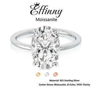 Effinny Synthetic Moissanite 4.0 Carat Excellent Oval Cut Solitaire D Color VVS1 Hypoallergenic Engagement Ring, 925 Sterling Silver Women's Golden Plated Ring for Daily, Wedding, Party, Birthday, Engagement Rings