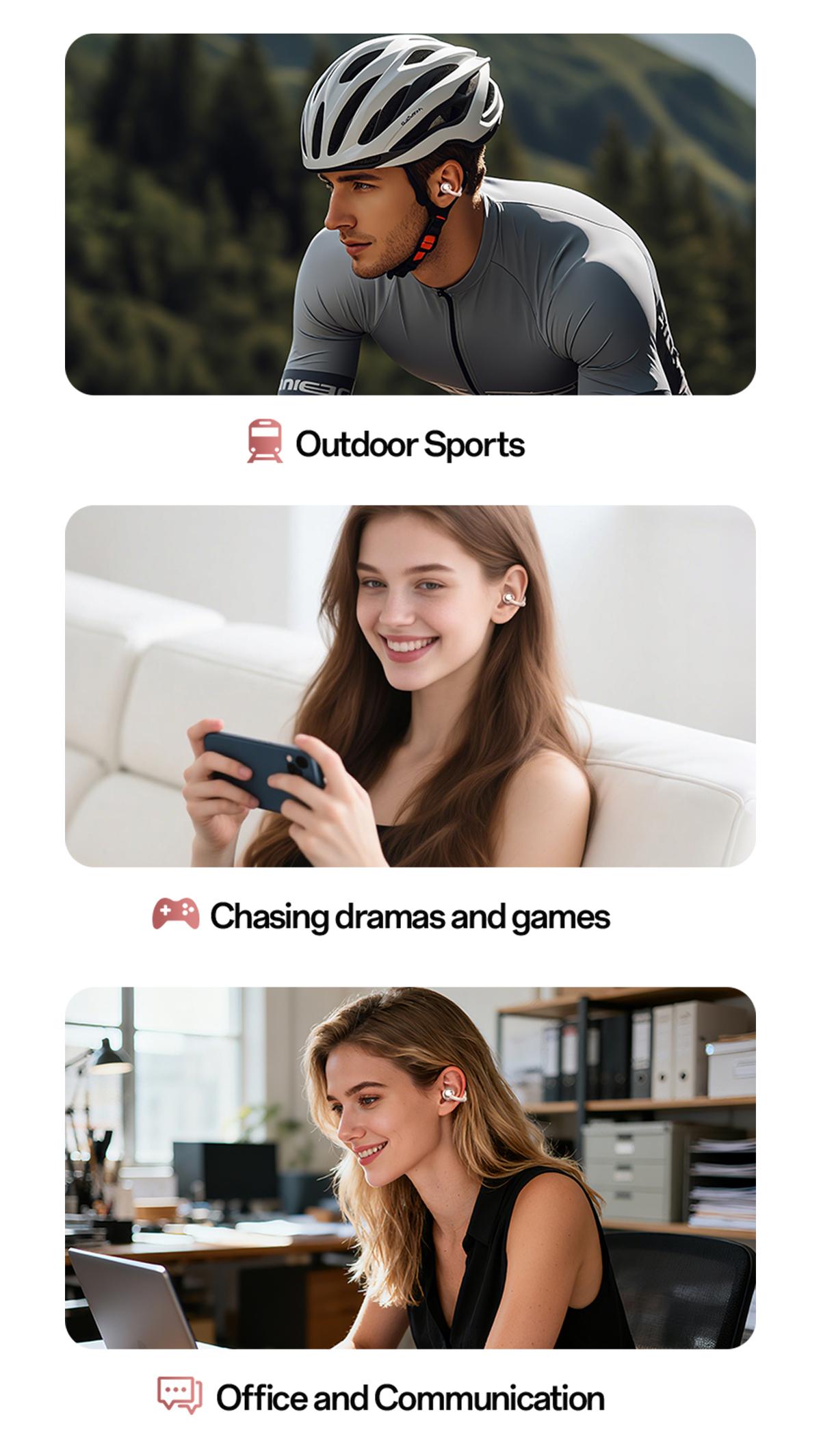 Chengruida M106 Heart shaped bag style headphones.Comfortable Open Ear Clip Wireless Earbuds, Bass Boost Noise Reduction Bluetooth Headphones for Sleep & Daily Use