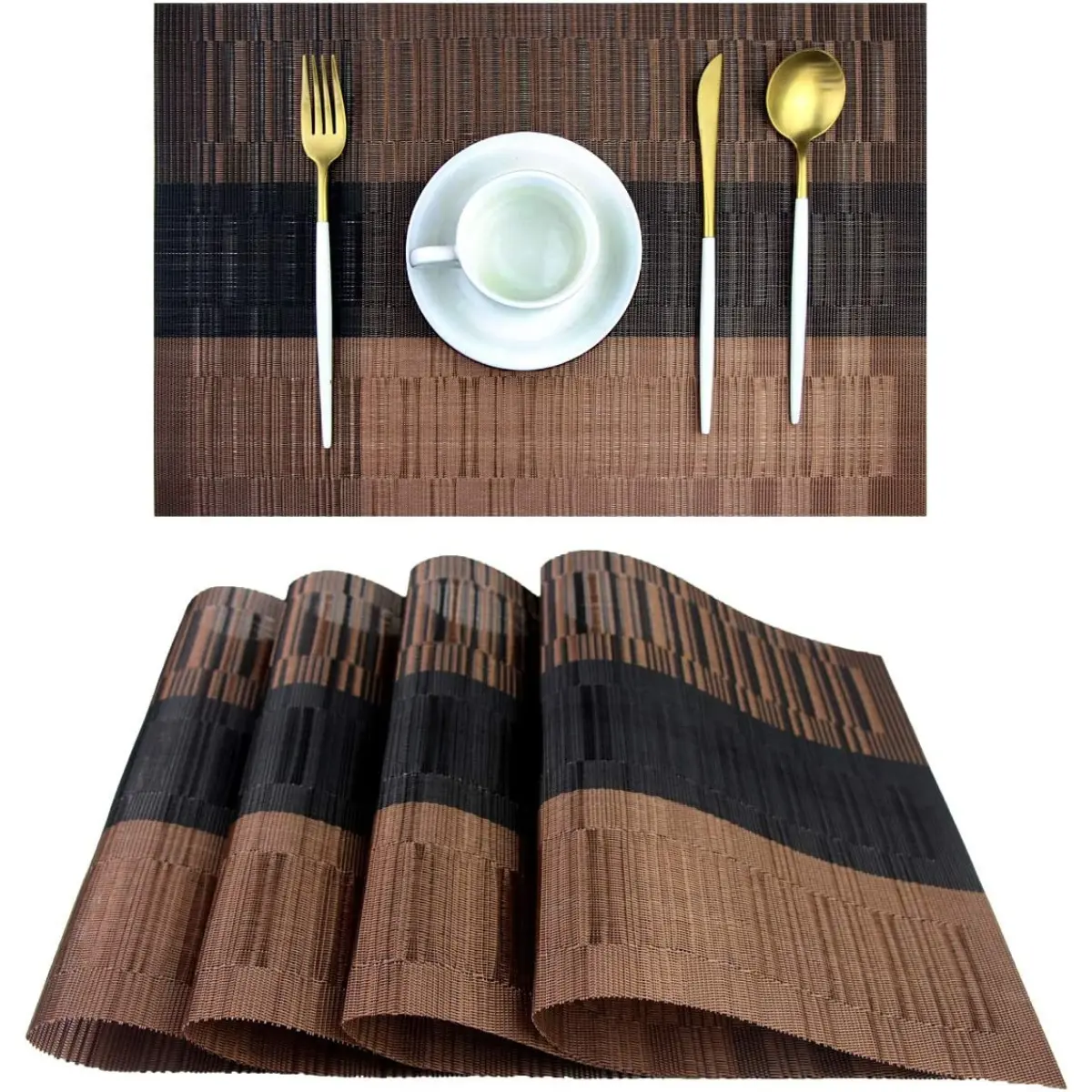 Placemats,Durable Placemats for Dining Table,Washable Woven Vinyl Kitchen Placemats Set of 4 (Brown)