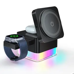 3 in 1 Cube Wireless Charger Foldable Stand 15W Fast Charging for iPhone 16/15/14/13/12 Series Apple Watch AirPods Christmas Gifts Electronic Gadgets Chargeable Wearable Portable portable charger charger magnetic phone charger magnetic portable charger