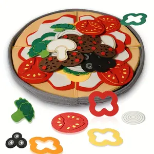 Pizza Felt Toy Set, 37pcs/set Pretend Play Kitchen Pizza Simulated Food Game, Play Food Accessories, Parent-child Interaction, Hand-eye Coordination Training Toy