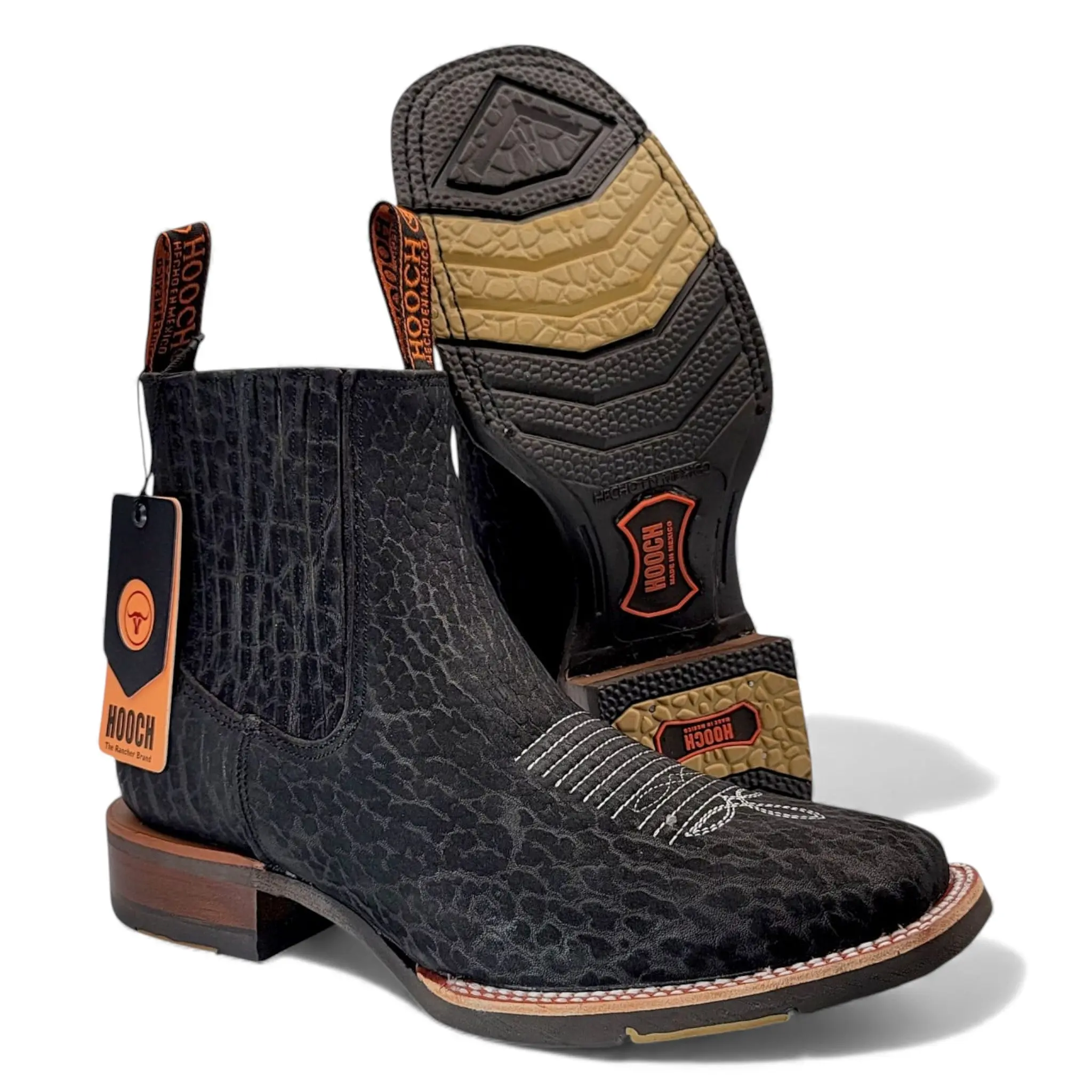 Mens Bull Shoulder Leather Botin Black – Genuine Leather Ankle Boot H42H0572