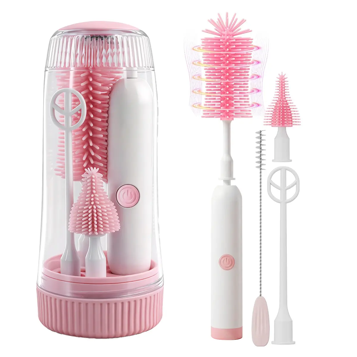 Rechargeable Electric Baby Bottle Brush Set, Waterproof Cleaner with Dual Modes, Comes with Nipple Straw Brush and Drying Rack