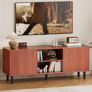 Modern Fluted TV Stand for TVs Up to 65", 55"L Wooden Entertainment Center with Storage, Modern TV Console Table Media Cabinet for Living Room Bedroom