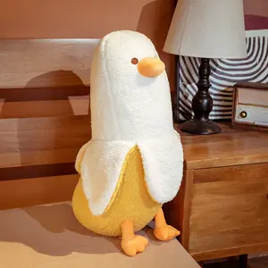 Cute Banana Duck Plush Stuffed Animal Toy, Adorable White Duck Design Soft Hugging Pillow for Kids & Teens, Squishy Huggable Plushie with Lovely Tail, Creative Home Ornaments, Fun Parent-Child Interaction Couple Prank Gift #summervibes