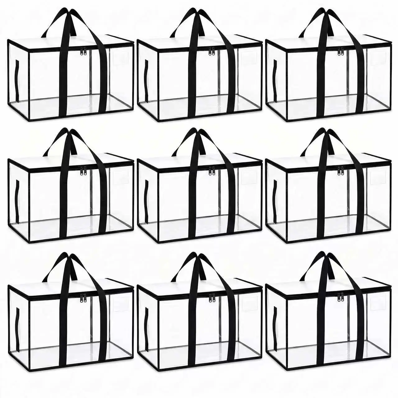 3/6/9 Pack Extra Large Heavy Duty Moving Bags, Clear Storage Bins with Lids, Reinforced Handles & Heavy-Duty Zippers Moving Boxes Storage Bags Totes for Clothes Packing, Dorms, College Supplies, Clear