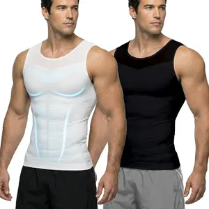 【2 pcs】Men Compression Shapewear Tank Top Seamless Undershirts Bionic Targeted Tummy Control Eliminate Gynecomastia X-Shape Back Stretch Posture Correction Breathable Mesh Fabric Basic Menswear for Special Events Business Dating Sports Gym, Holiday Gift