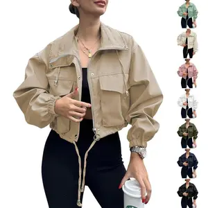 Women's short jacket zipper style lightweight oversized practical Anorak jacket with pocketsGift