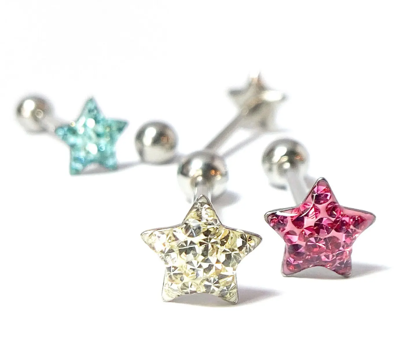 1pc Epoxy Coated Star Paved Crystals Tongue Tounge Ring - Only Pink Left In Stock!
