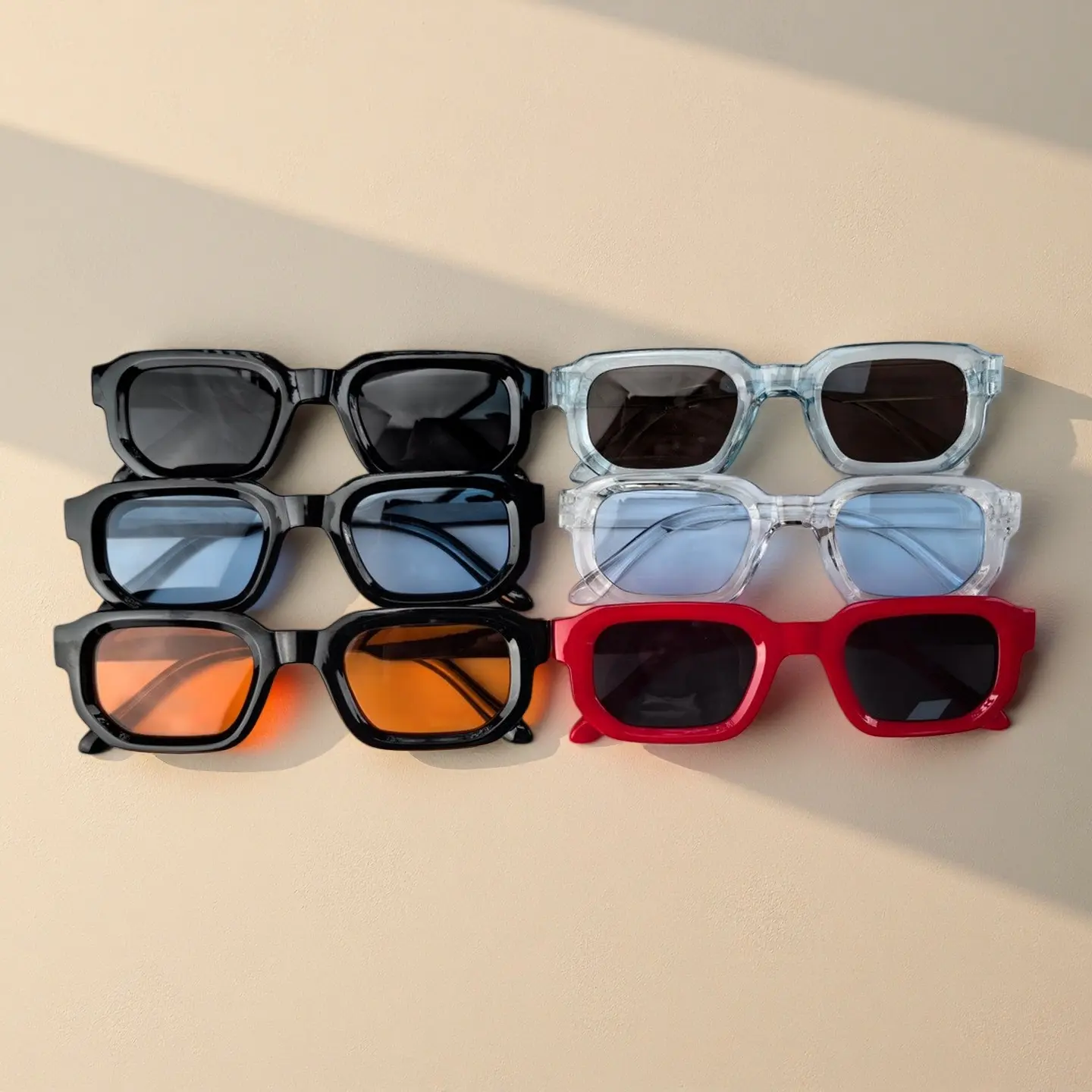 Vintage Rectangle Sunglasses 6-Pack for Men and Women, Trendy PC Casual Shades with UV400 Protection, Vintage Trendy Sunglasses, Rectangle Styles Sunglasses, Men's Sunglasses